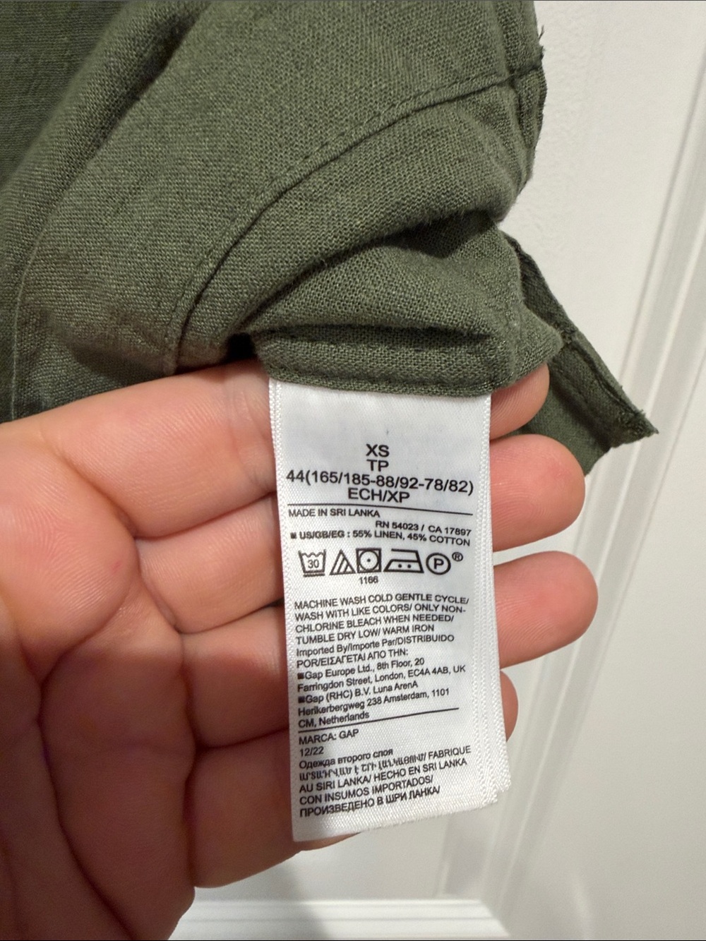 GAP Men’s Olive Short Sleeve Casual Button-Down Linen Blend Shirt, XS - Picture 3 of 4